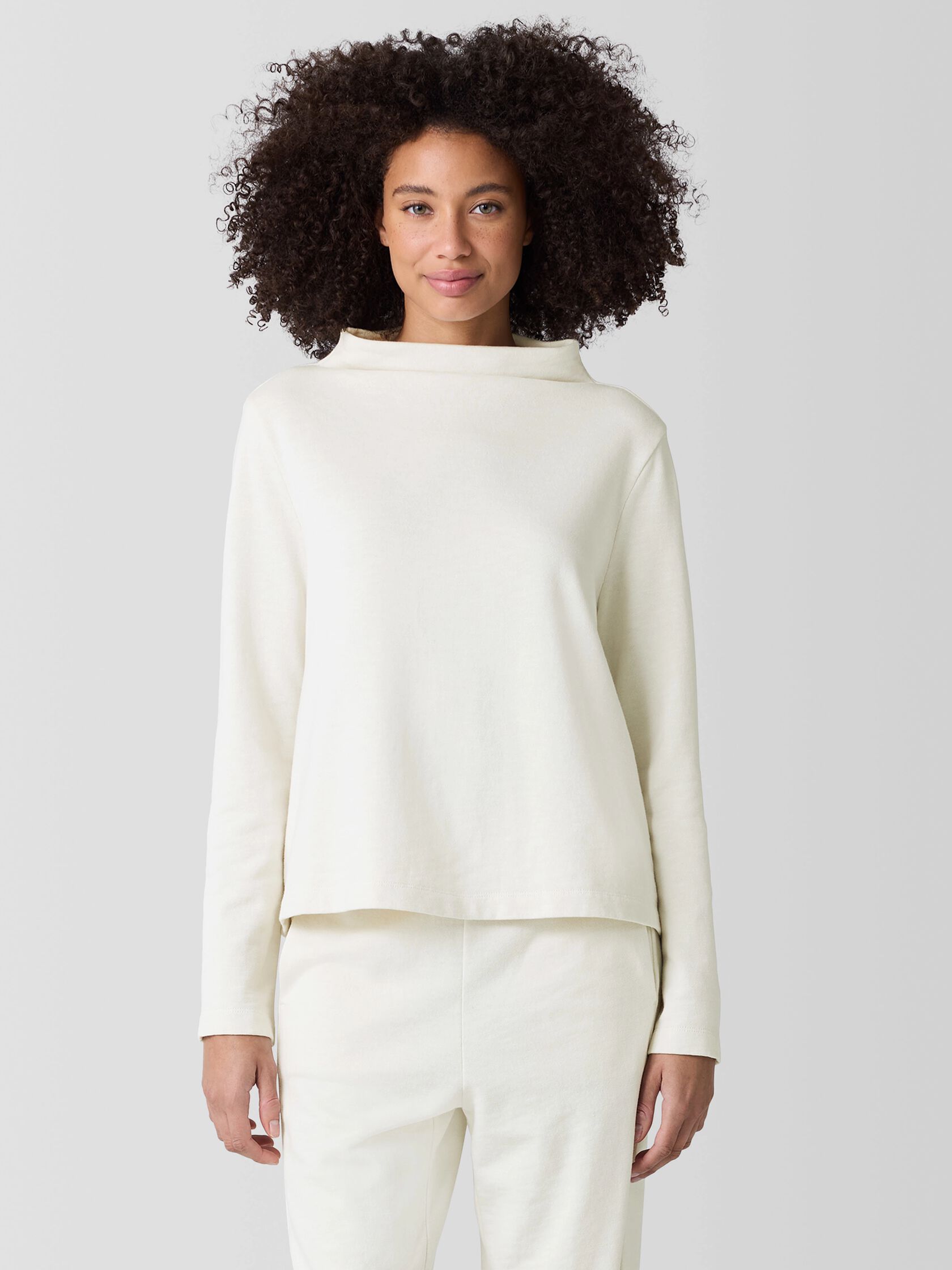 Garment-Dyed Terry Funnel Neck Top