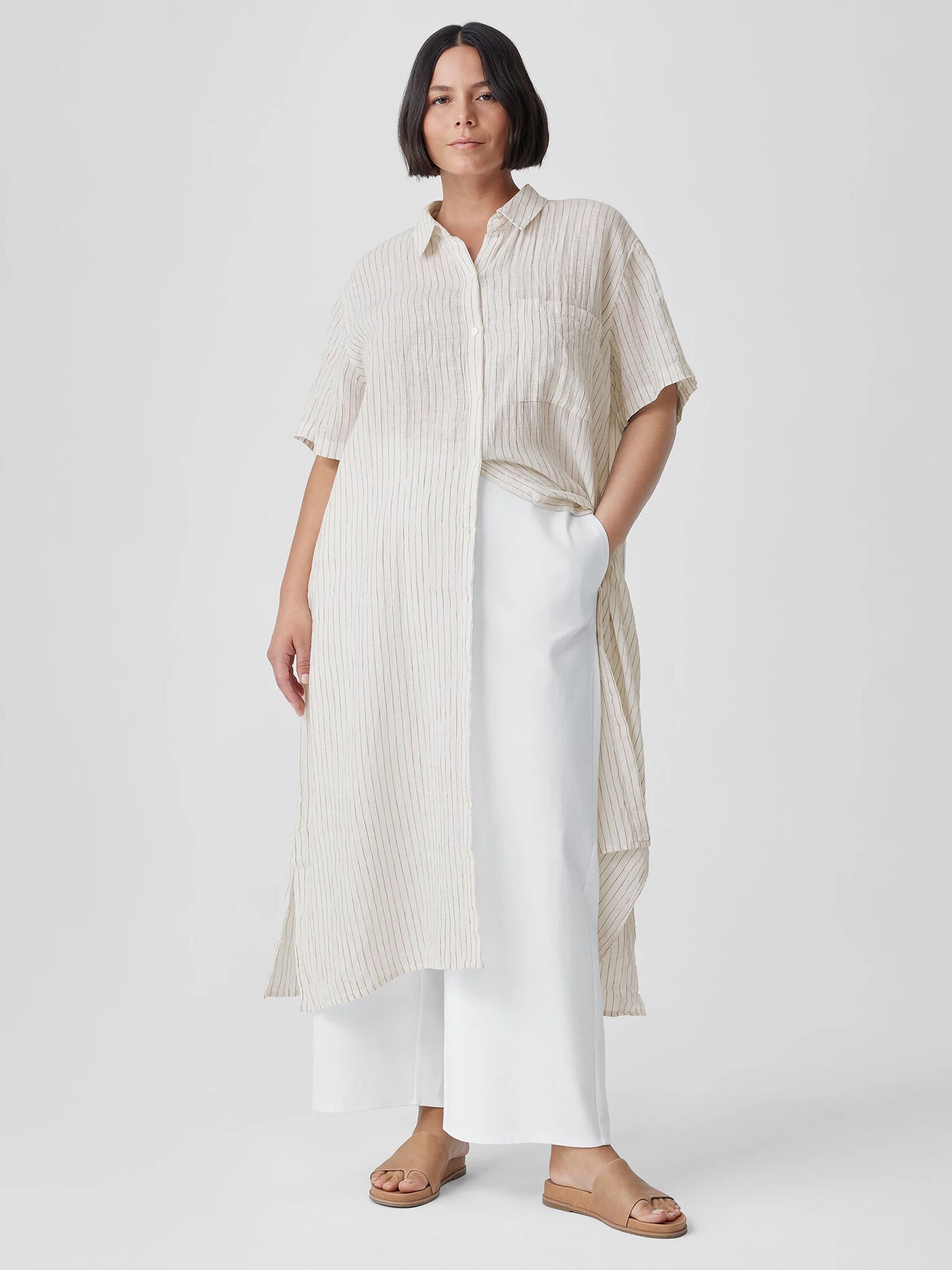 Puckered Organic Linen Shirtdress