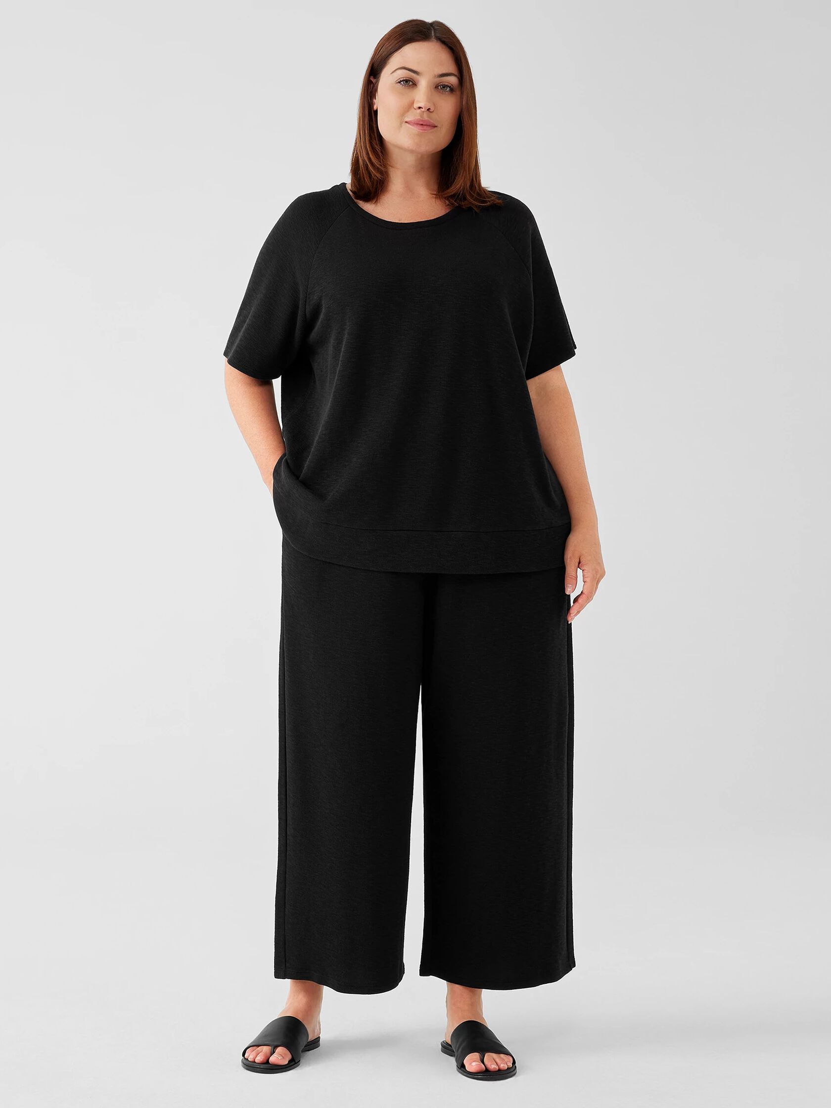 Organic Cotton Slubby Rib Knit Wide-Leg Pant