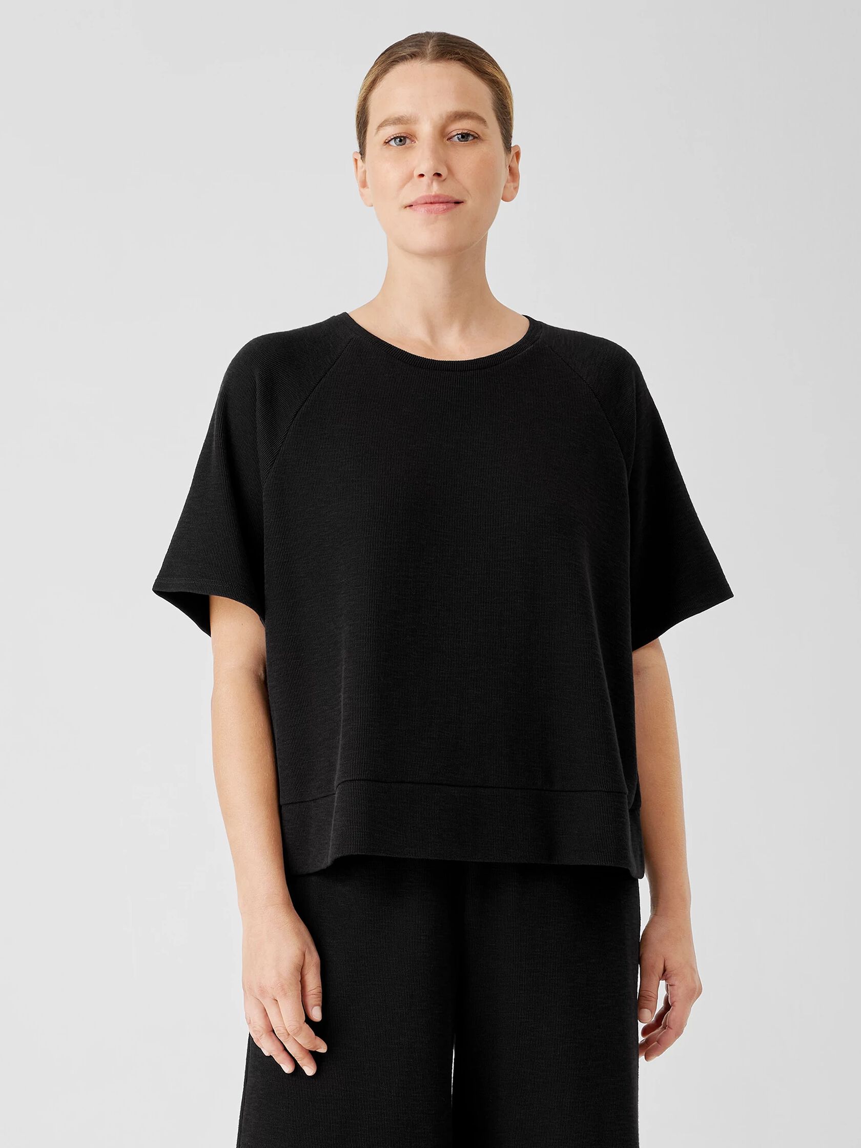 Organic Cotton Slubby Rib Knit Elbow-Sleeve Top