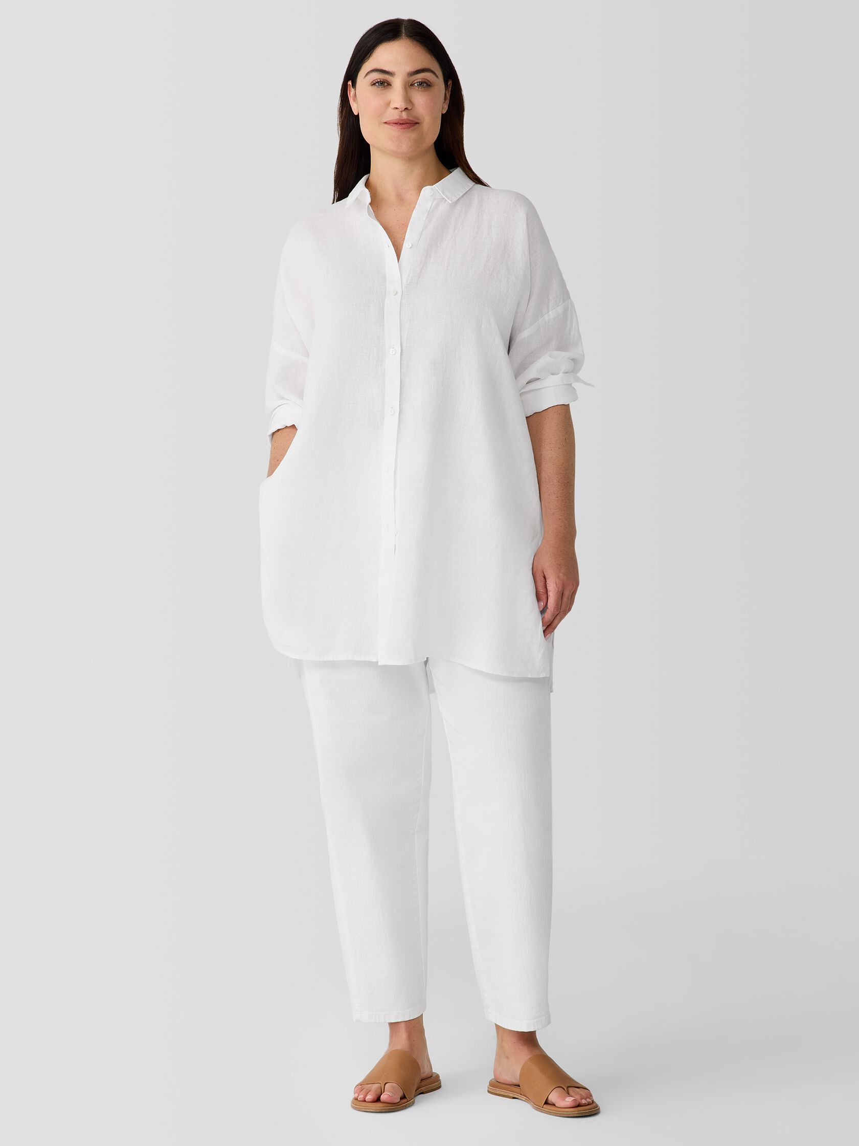 Organic Handkerchief Linen Classic Collar Long Shirt