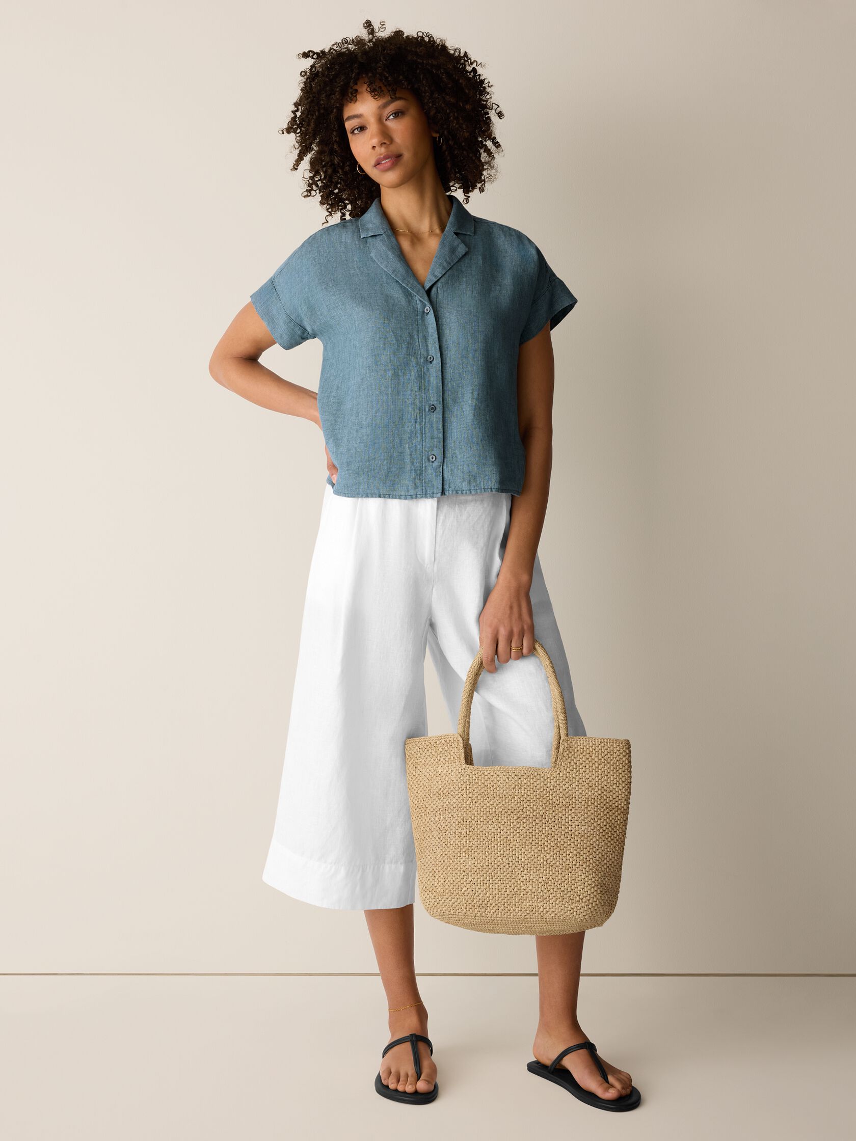 Washed Organic Linen D&eacute;lav&eacute; Notch Collar Shirt