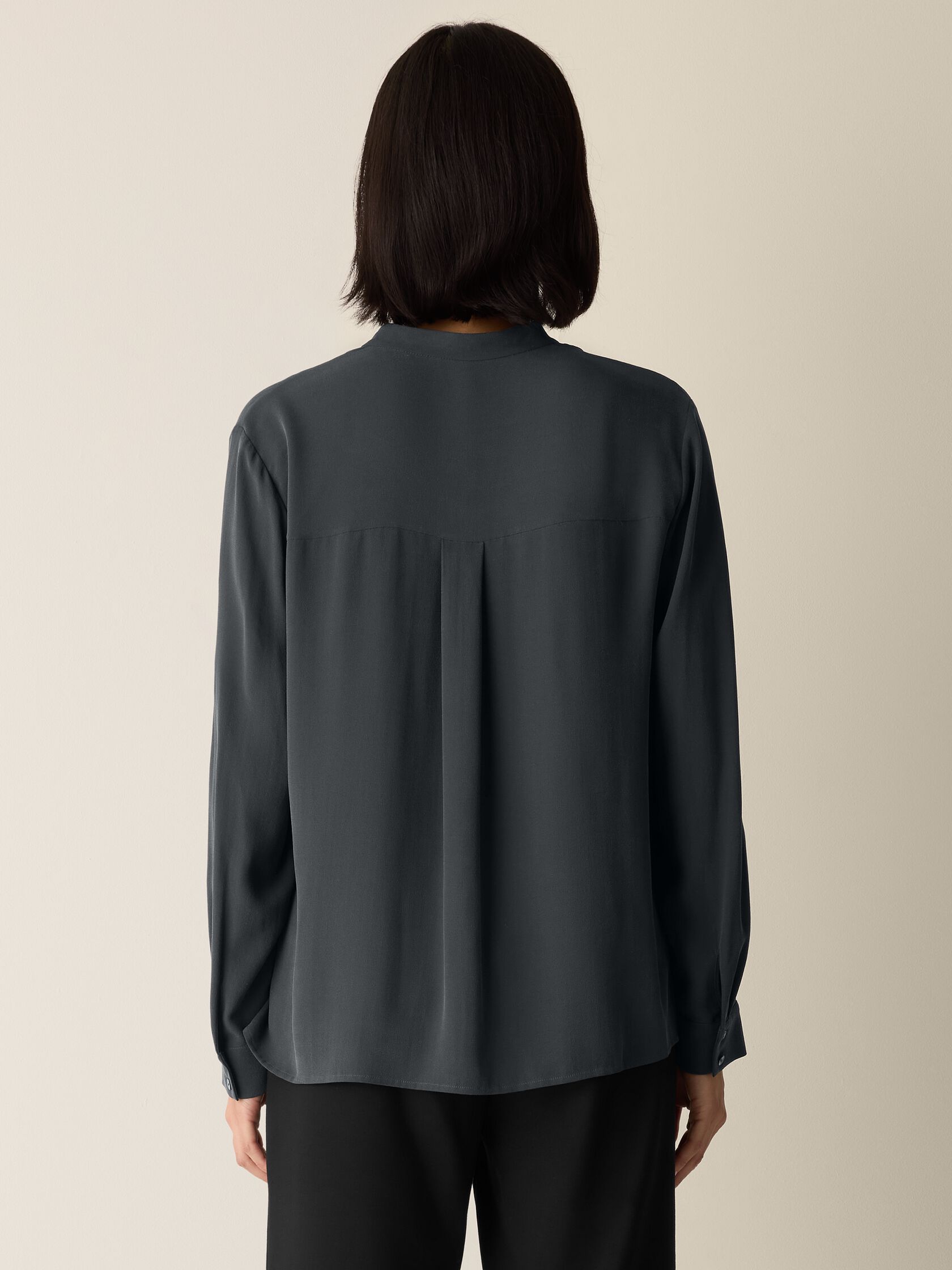 Silk Georgette Crepe Band Collar Top