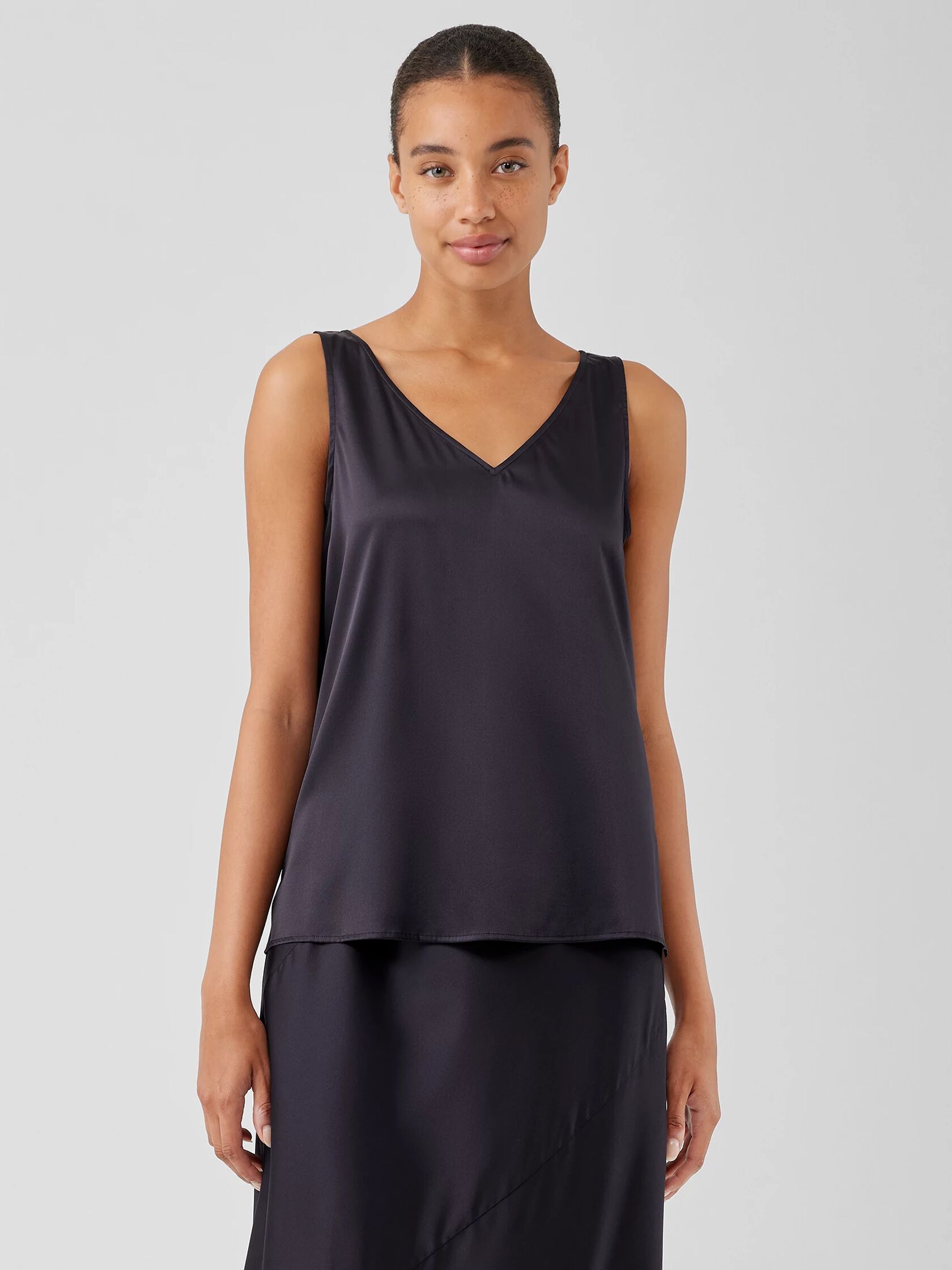 Stretch Silk Charmeuse V-Neck Tank
