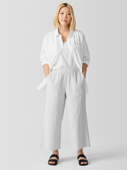 Organic Cotton Ripple Checkered Wide-Leg Pant