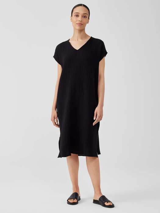 Organic Cotton Gauze V-Neck Dress