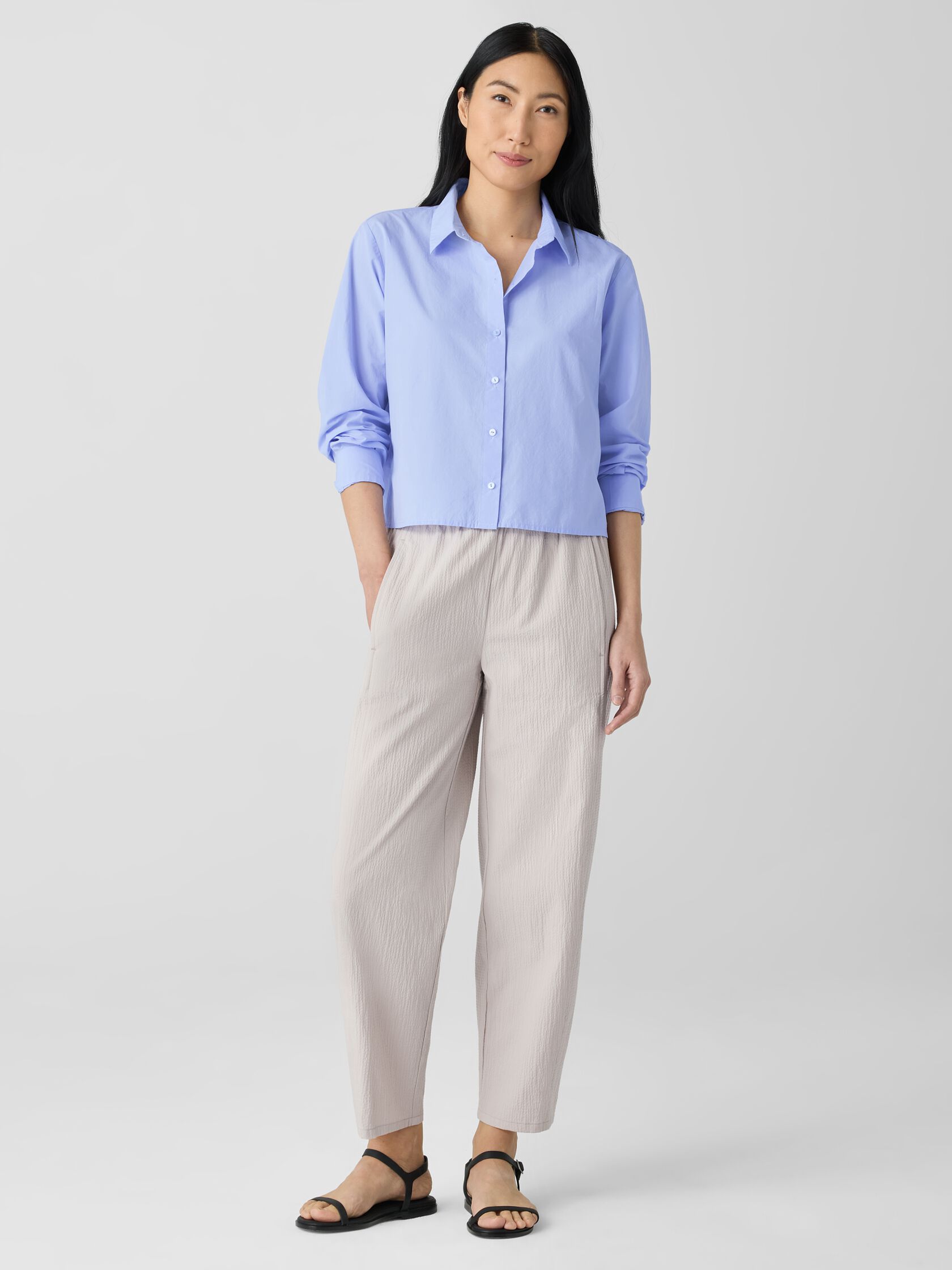 Washed Organic Cotton Poplin Classic Collar Short Shirt