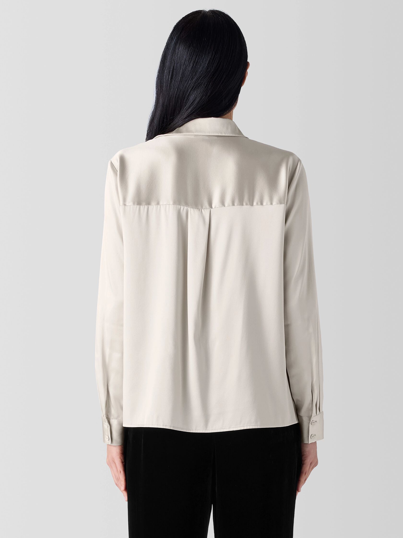 Stretch Silk Charmeuse Classic Collar Shirt