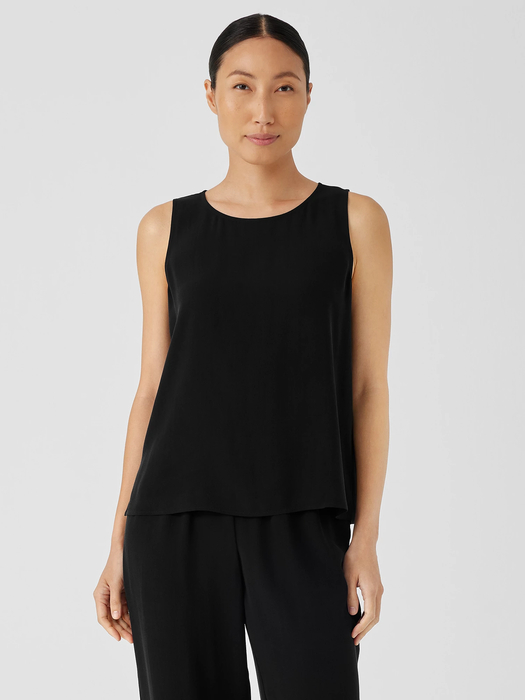 Silk Georgette Crepe Jewel Neck Tank