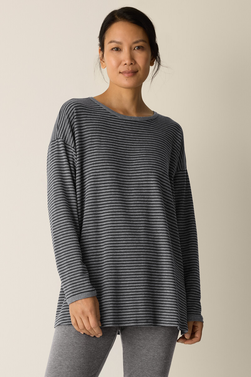 Striped Cozy Brushed Terry Long Box-Top Striped Cozy Brushed Terry Long Box-Top