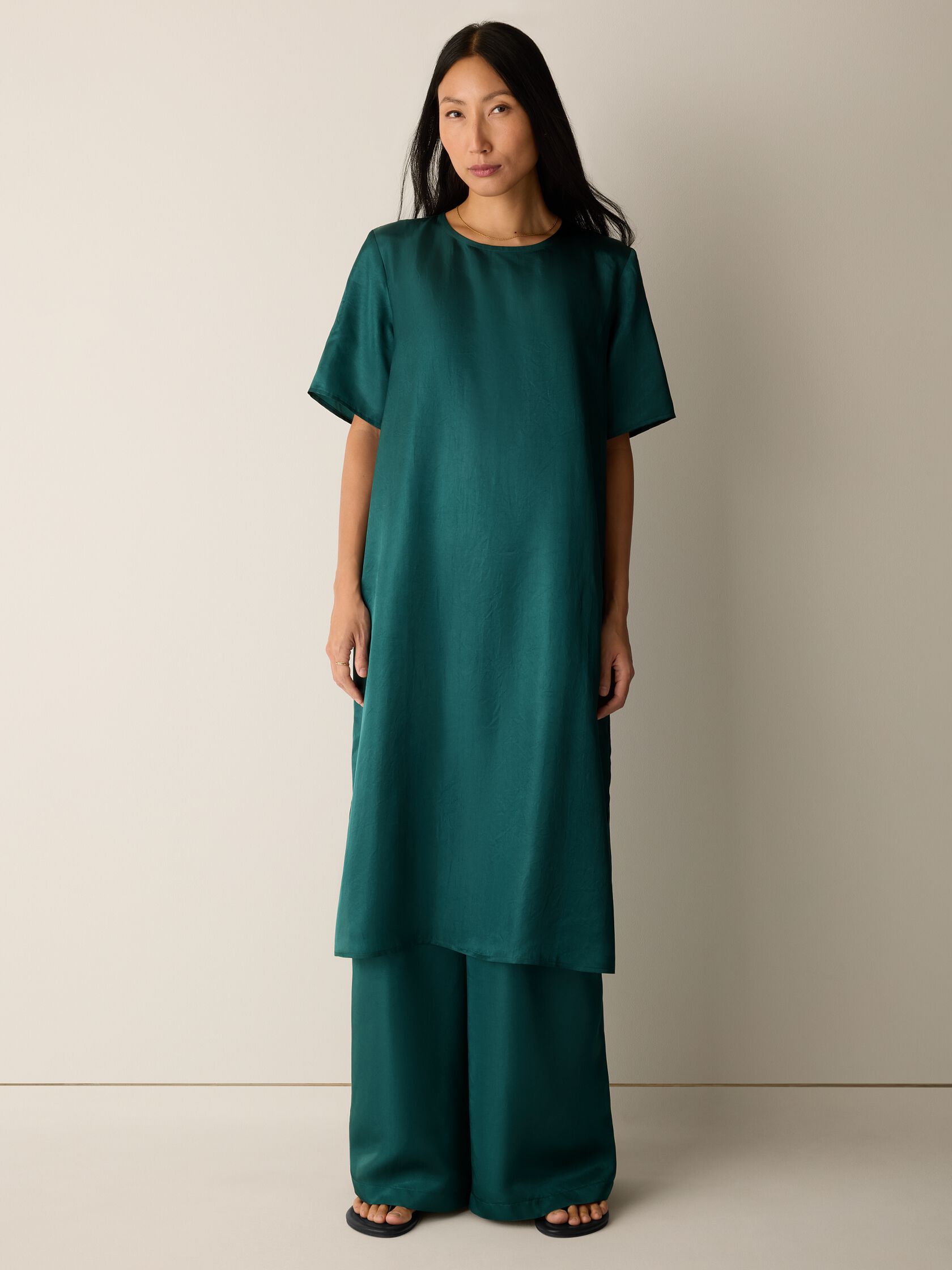 Lightweight Satin Shimmer Tee Dress