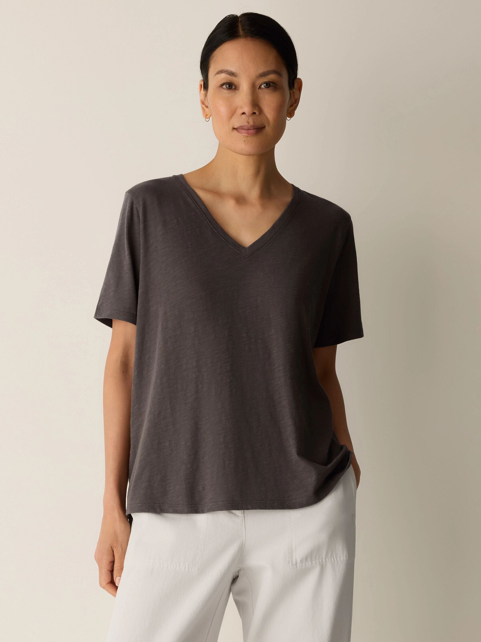 Organic Cotton Slubby Jersey V-Neck Tee