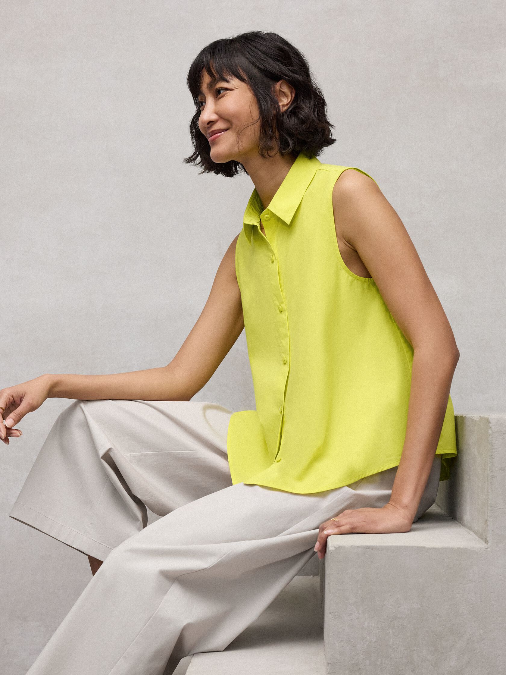 Organic Cotton Poplin Classic Collar Sleeveless Shirt
