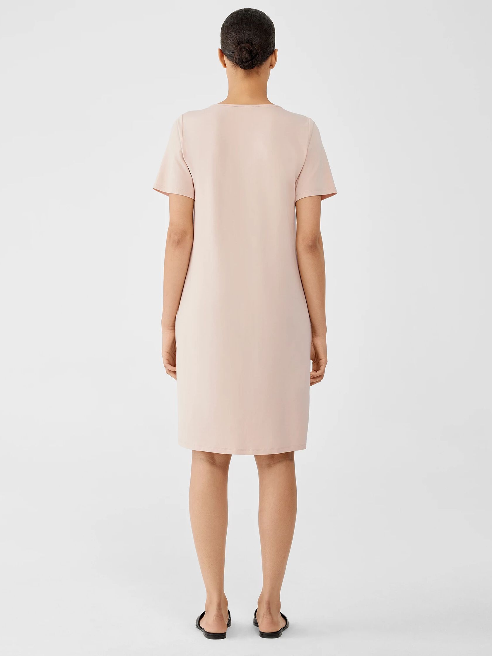 Stretch Jersey Knit Jewel Neck Dress EILEEN FISHER