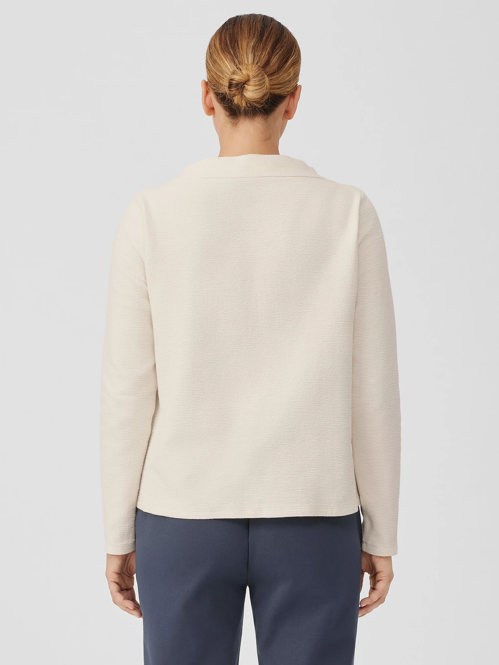 Organic Cotton Crinkled Knit Funnel Neck Top