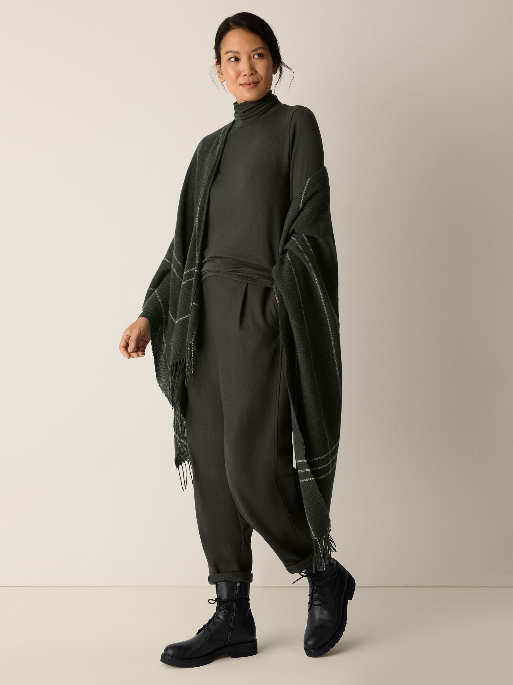 Sheer Cotton Blend Knit Turtleneck Top