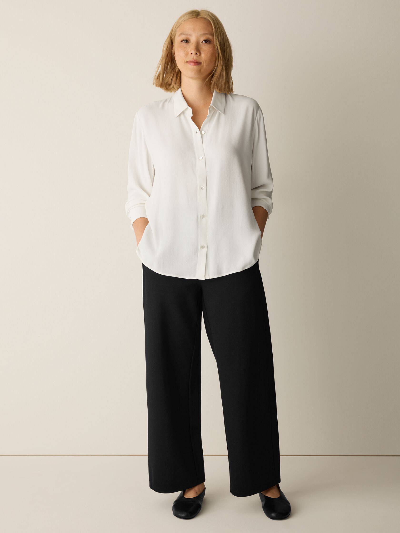Silk Georgette Crepe Classic Collar Shirt