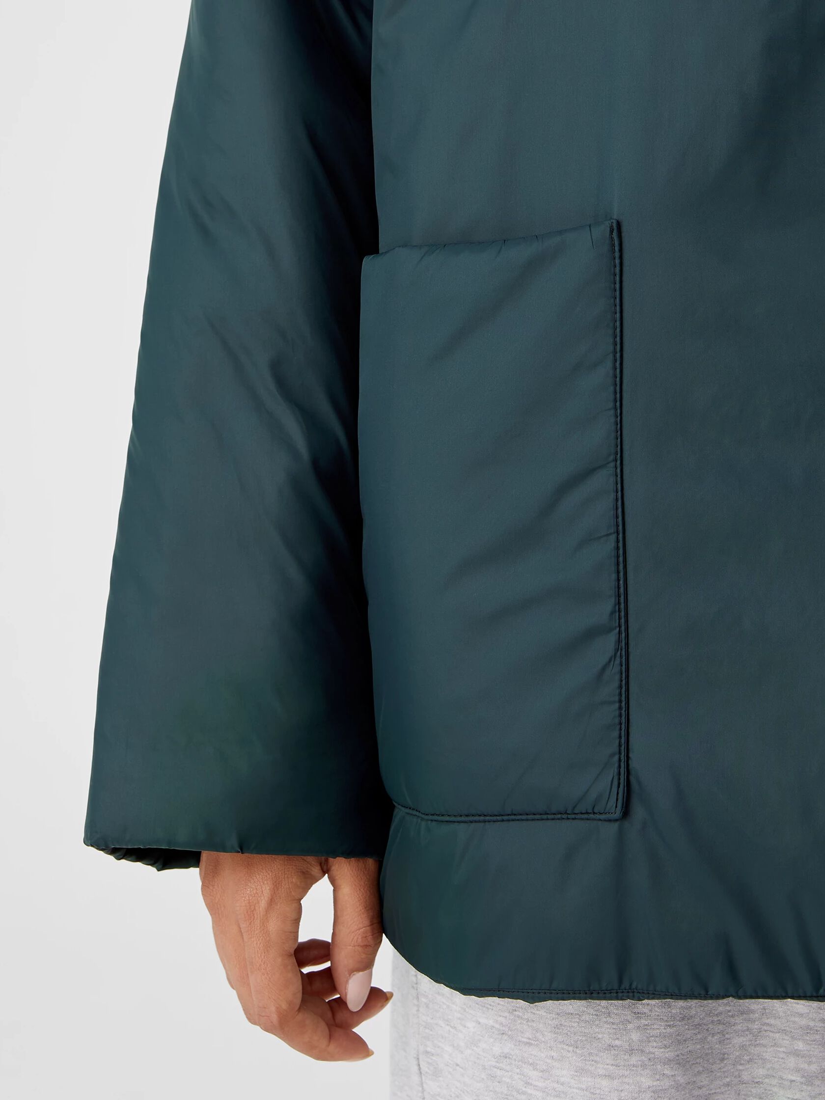 Eggshell Recycled Nylon Hooded Coat