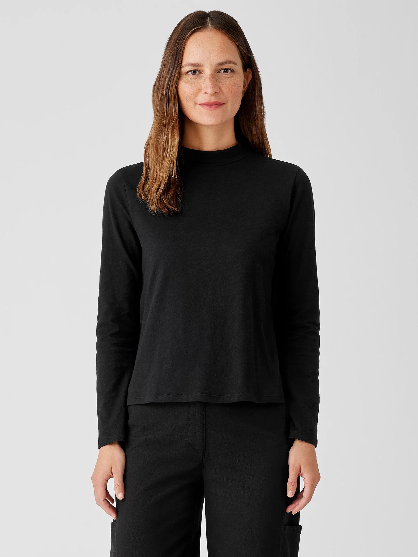 Organic Cotton Slub Jersey Mock Neck Top