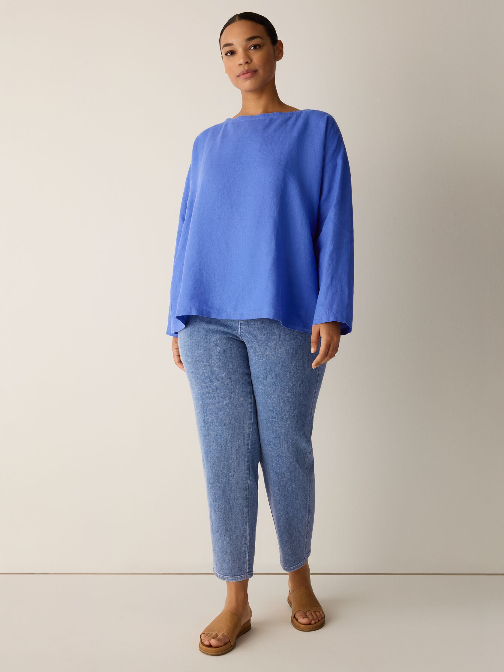 Organic Handkerchief Linen Bateau Neck Box-Top