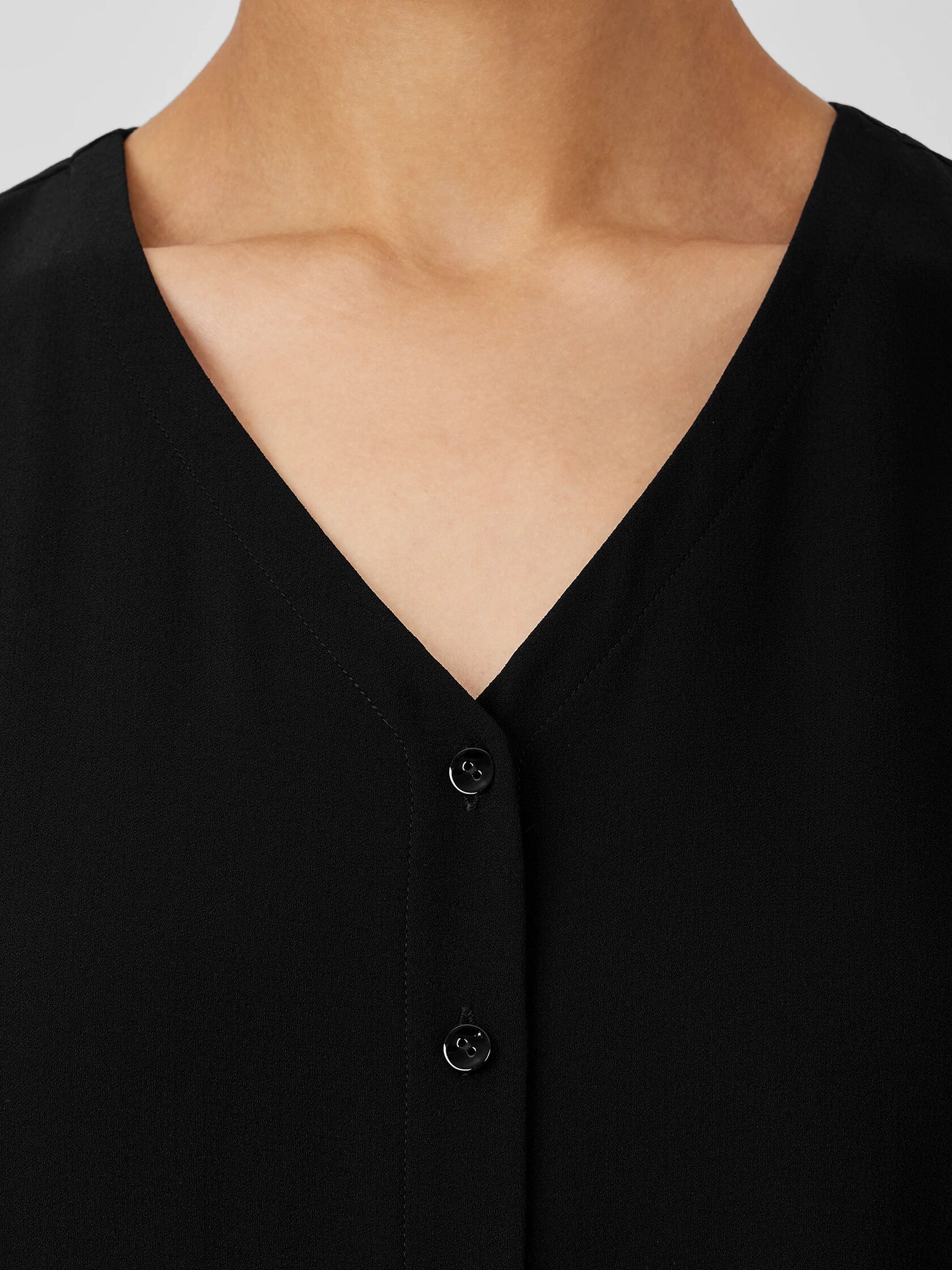 Silk Georgette Crepe V-Neck Top