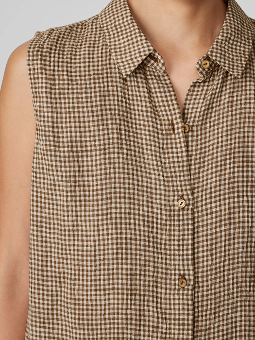 Puckered Organic Linen Sleeveless Shirt