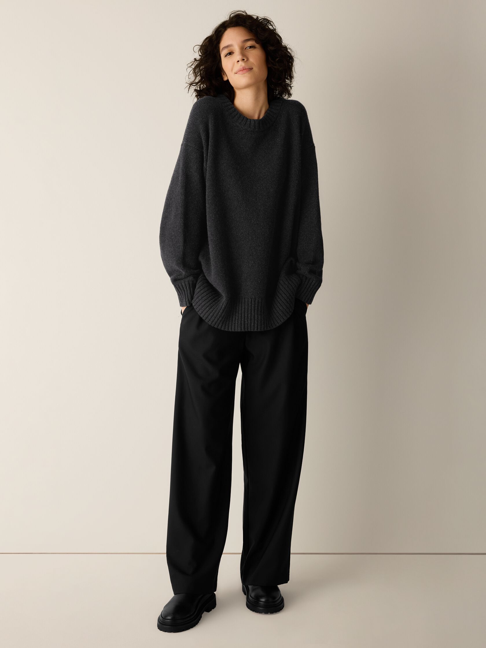 Cotton & Recycled Cashmere Crew Neck Long Top