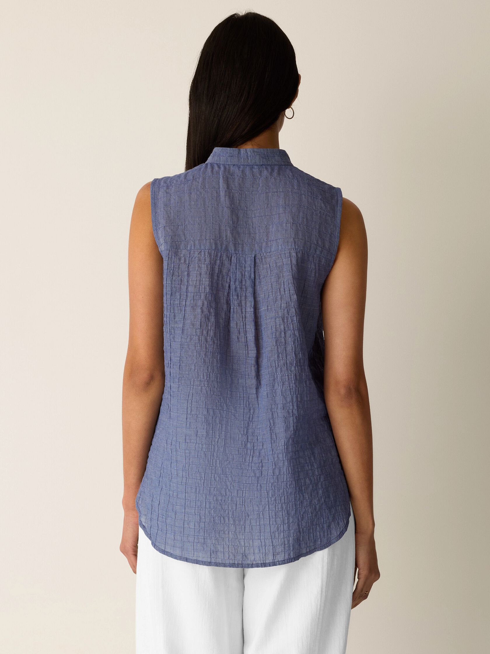 Organic Cotton Microstripe Pucker Sleeveless Shirt