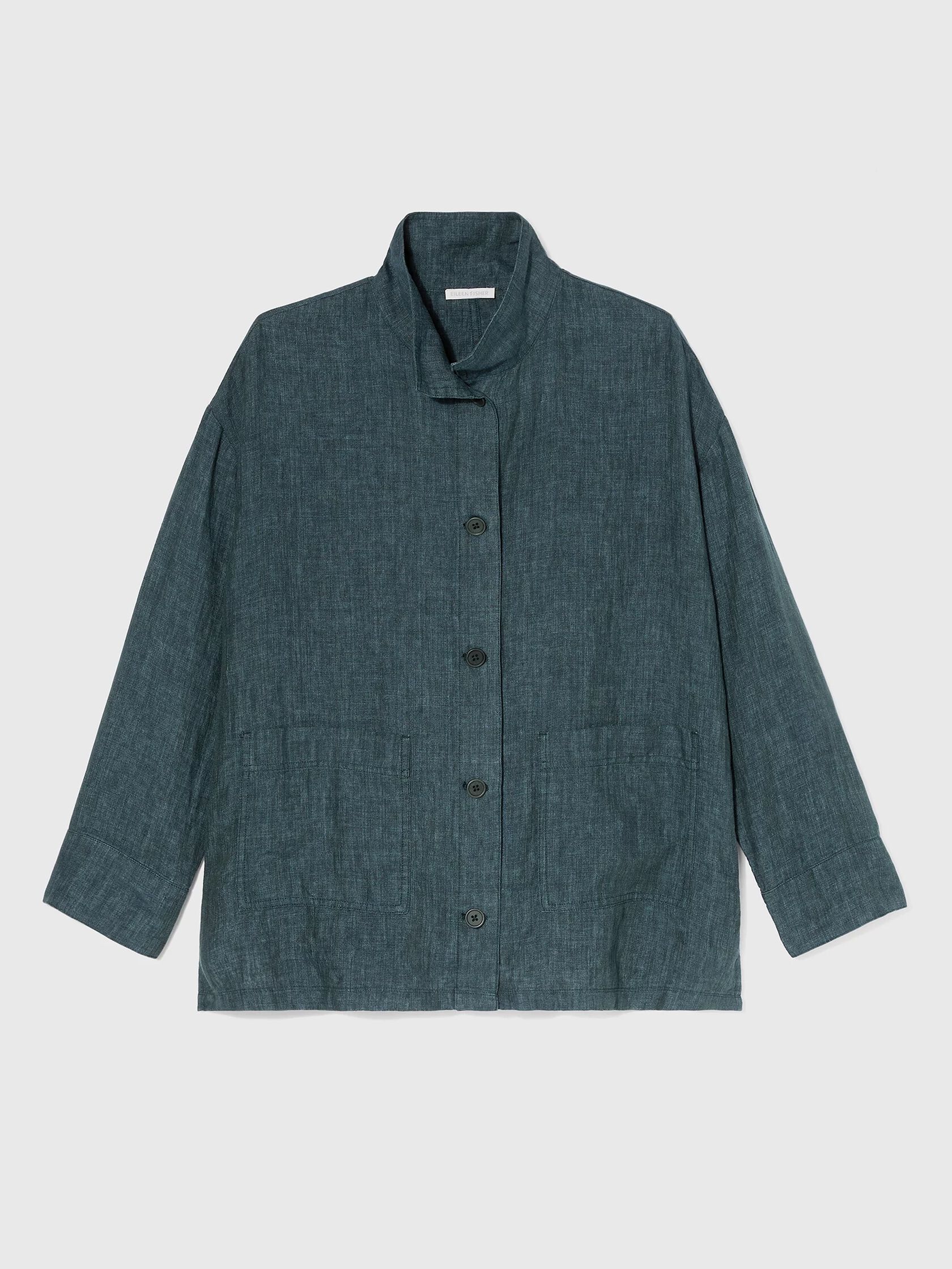 Washed Organic Linen Delave Stand Collar Jacket