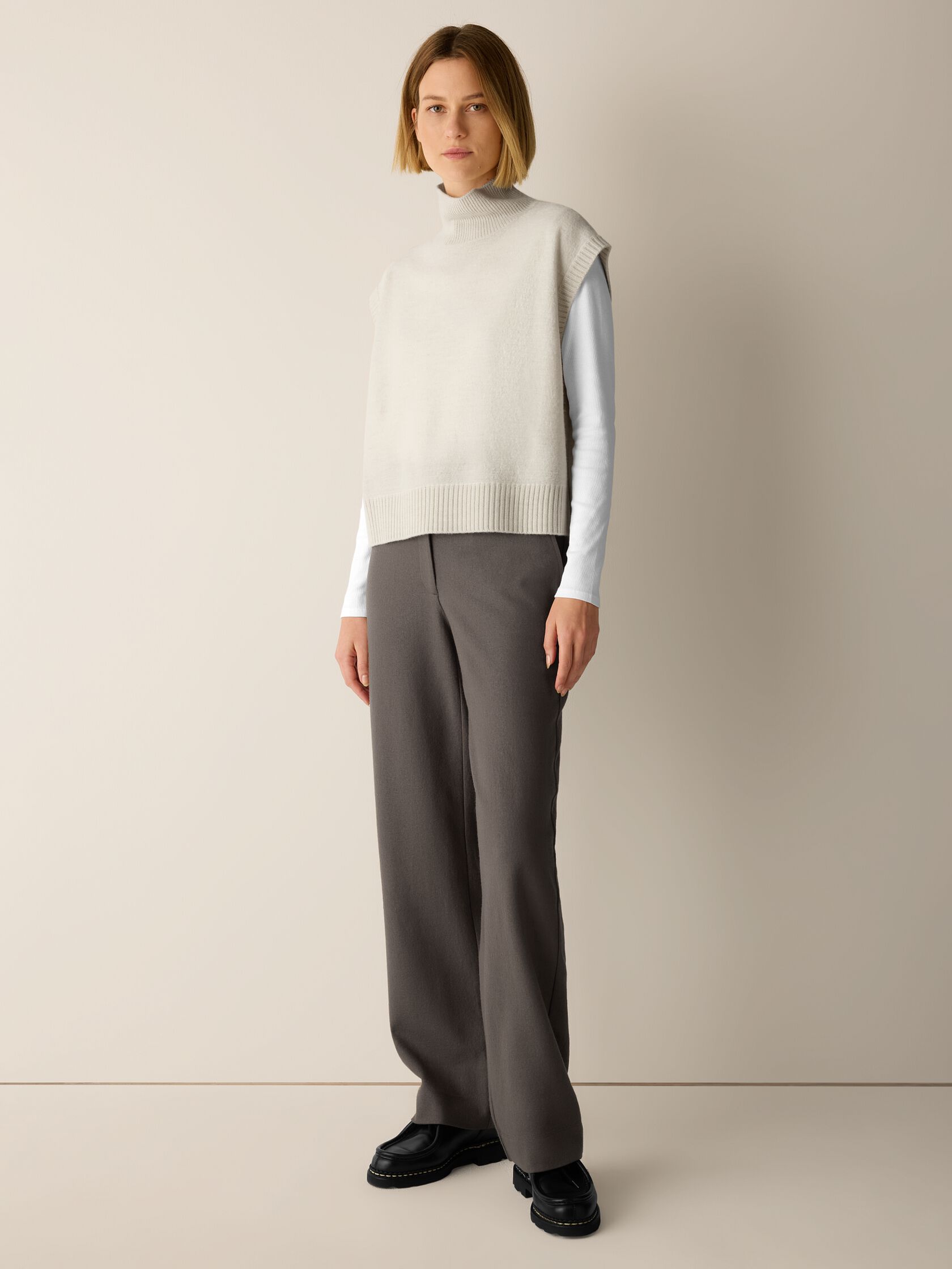 Fine Felted Wool Turtleneck Top in Regenerative Wool