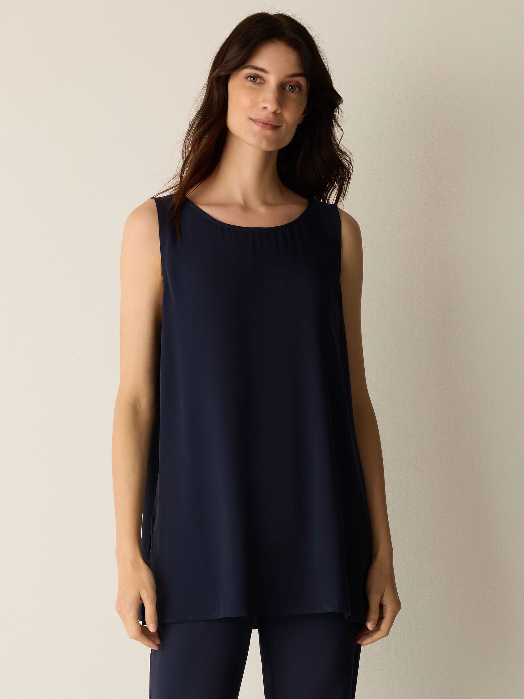 Silk Georgette Crepe Ballet Neck Long Tank