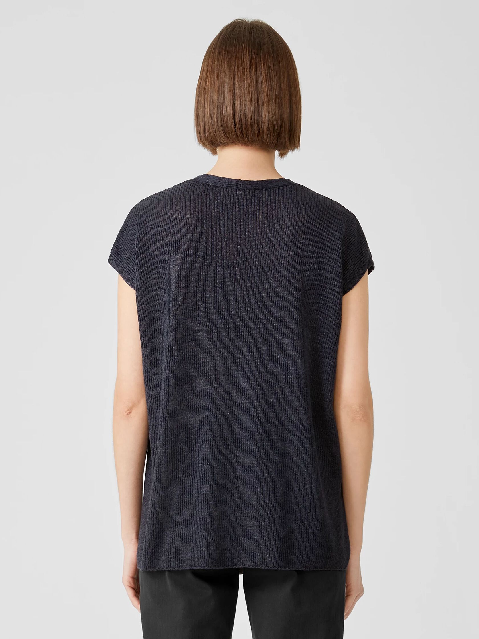 Organic Linen Delave Rib V-Neck Top