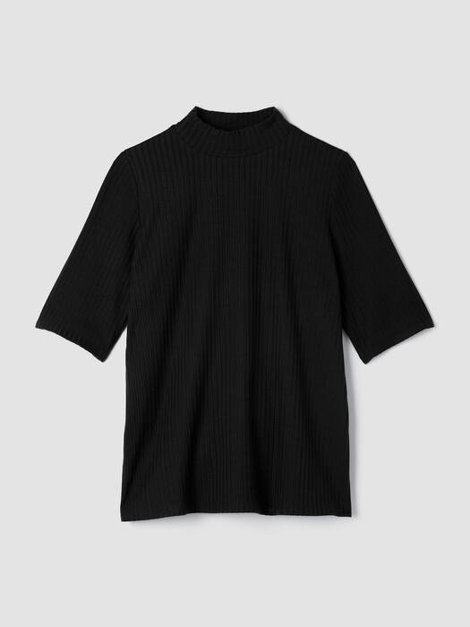 Textured Stretch Rib Mock Neck Top