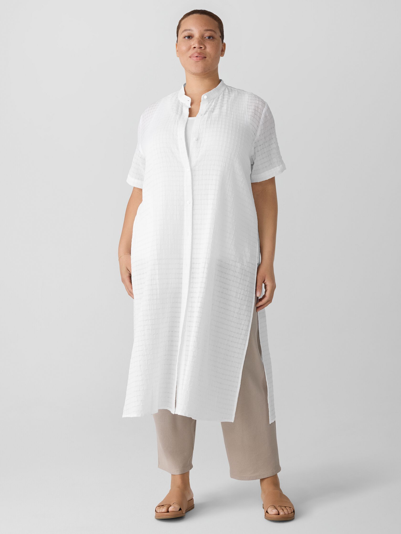 Organic Cotton Voile Box Band Collar Shirt