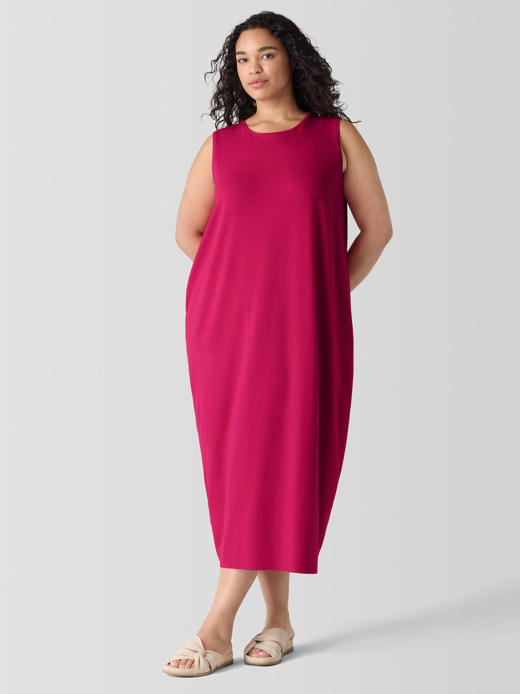 Stretch Jersey Knit Round Neck Dress