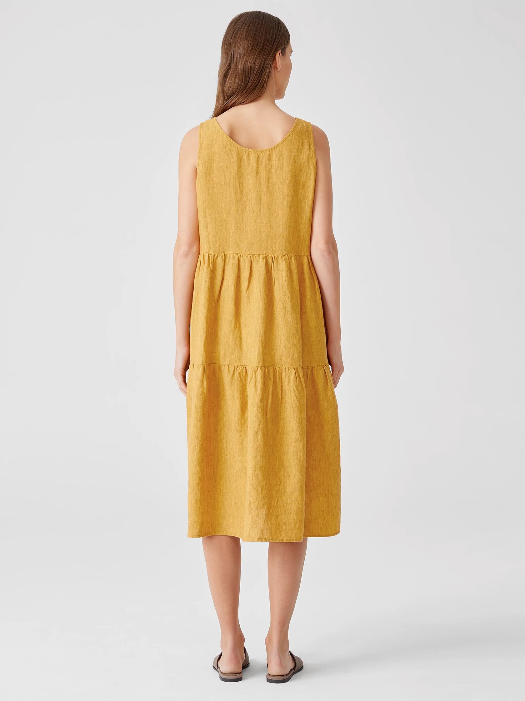 Washed Organic Linen Delave Tiered Dress