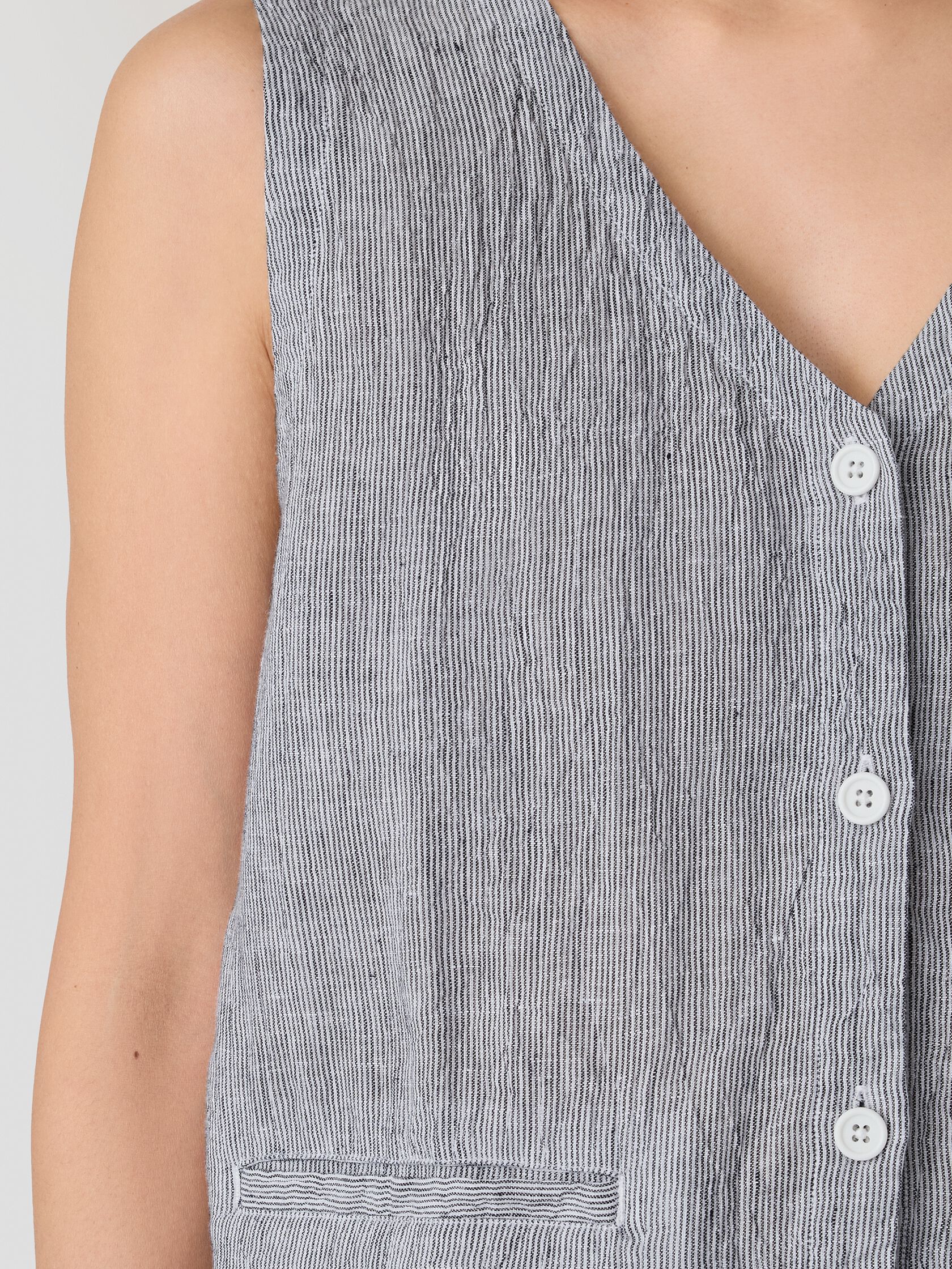 Puckered Organic Linen Stripe Vest