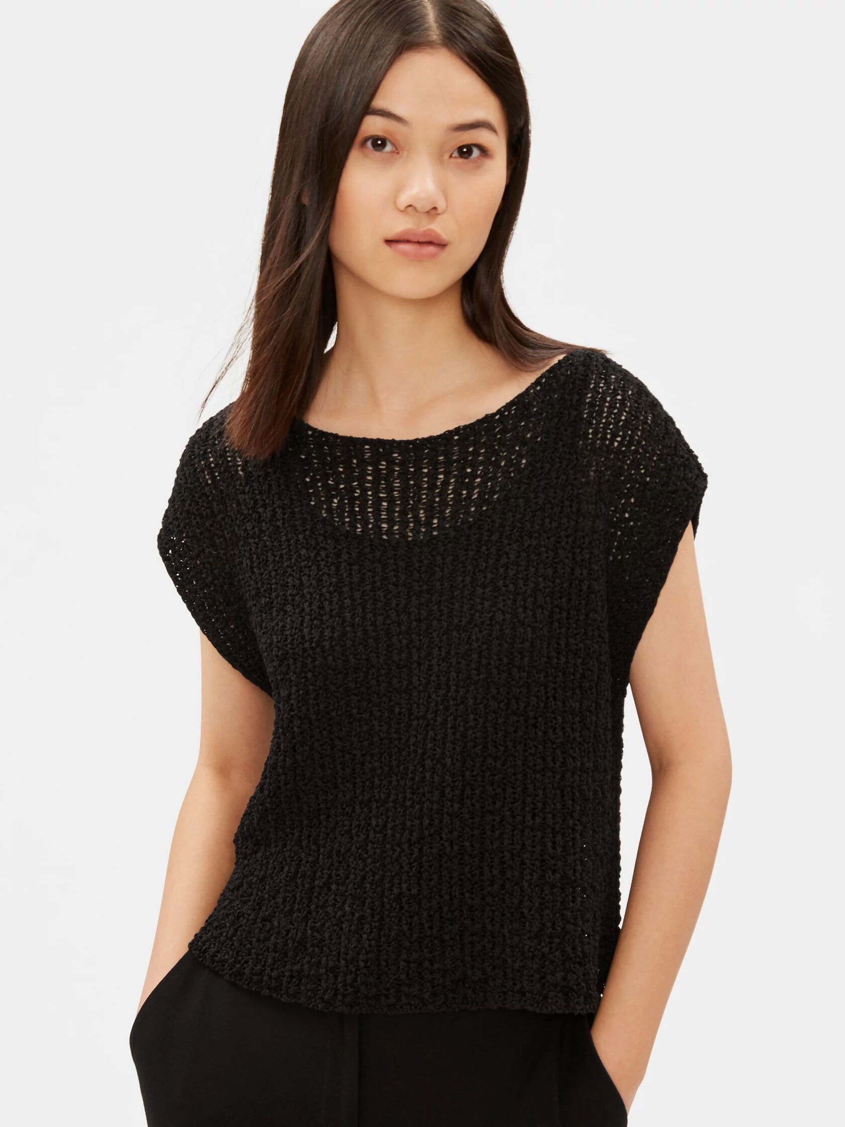 Organic Cotton Nylon Tape Bateau Neck Top