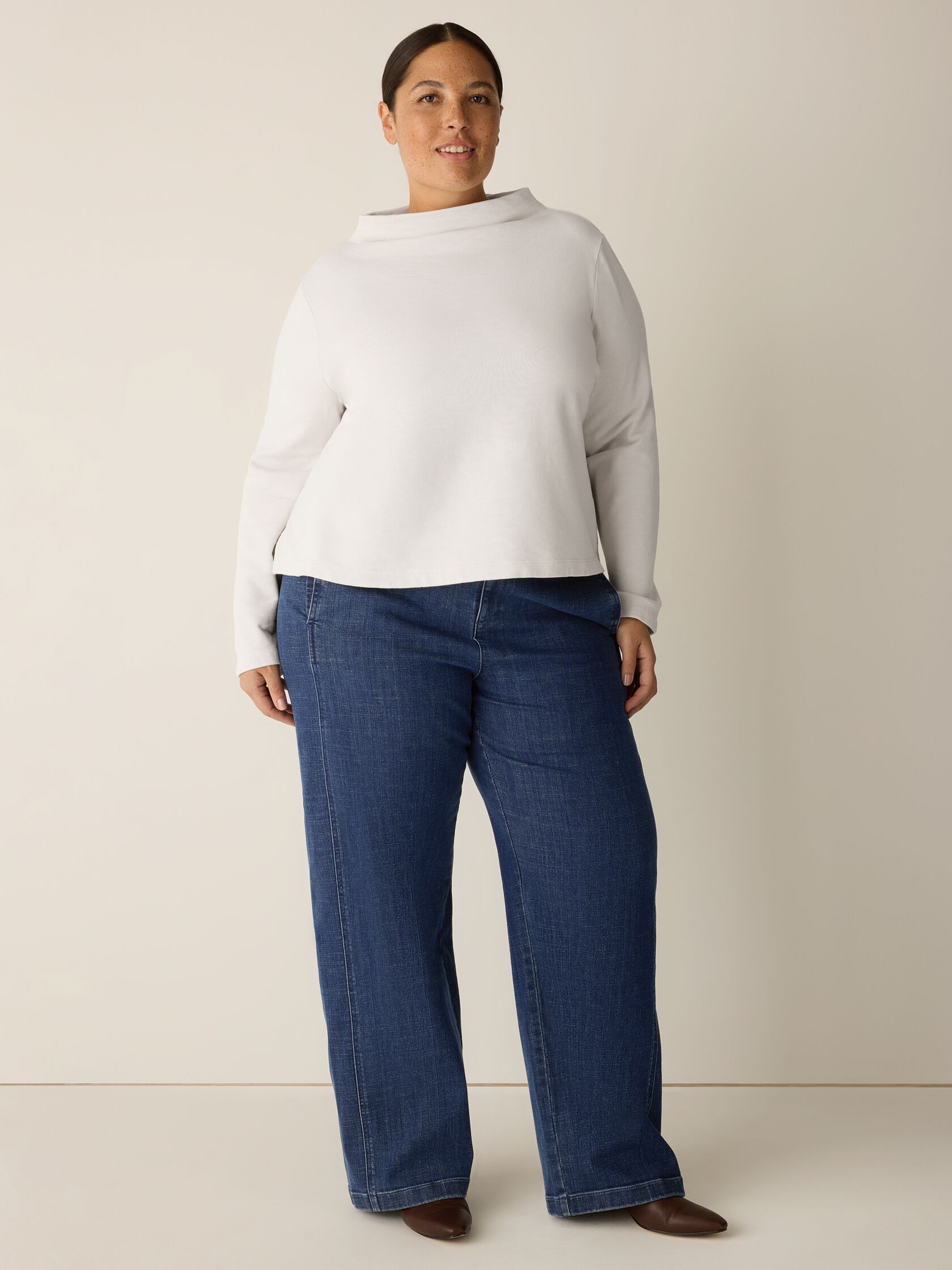 Garment-Dyed Organic Cotton Terry Funnel Neck Top