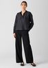 Silk Linen Box Band Collar Top