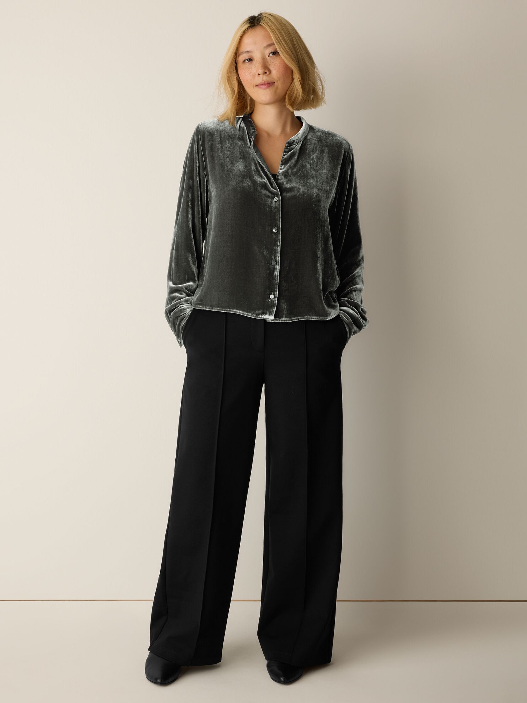 Velvet Band Collar Shirt