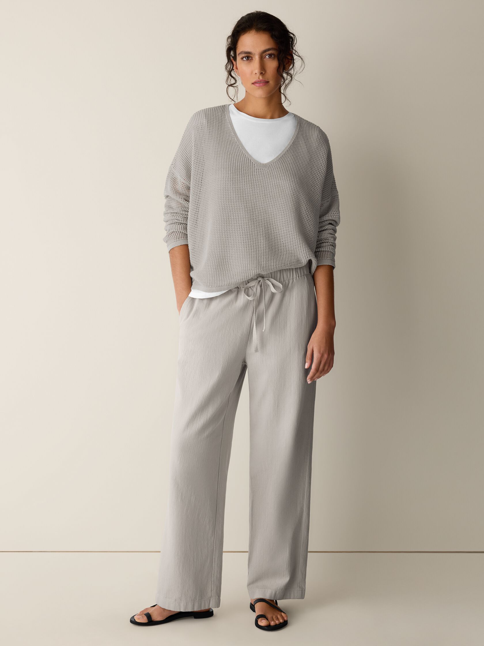 Slubby Organic Cotton Linen Full-Length Straight Pant
