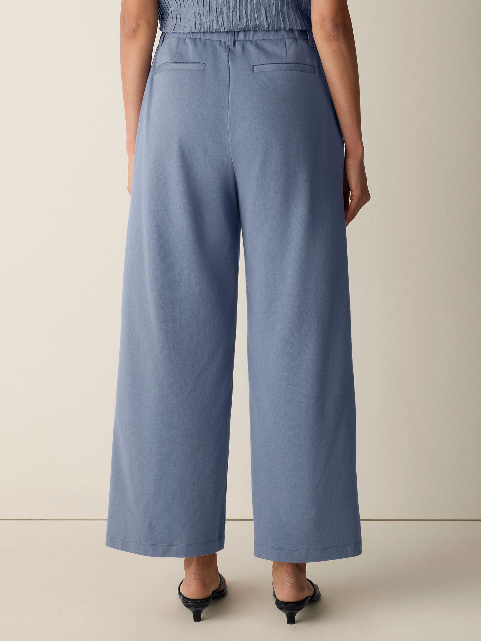 Cotton Blend Ponte Wide-Leg Trouser