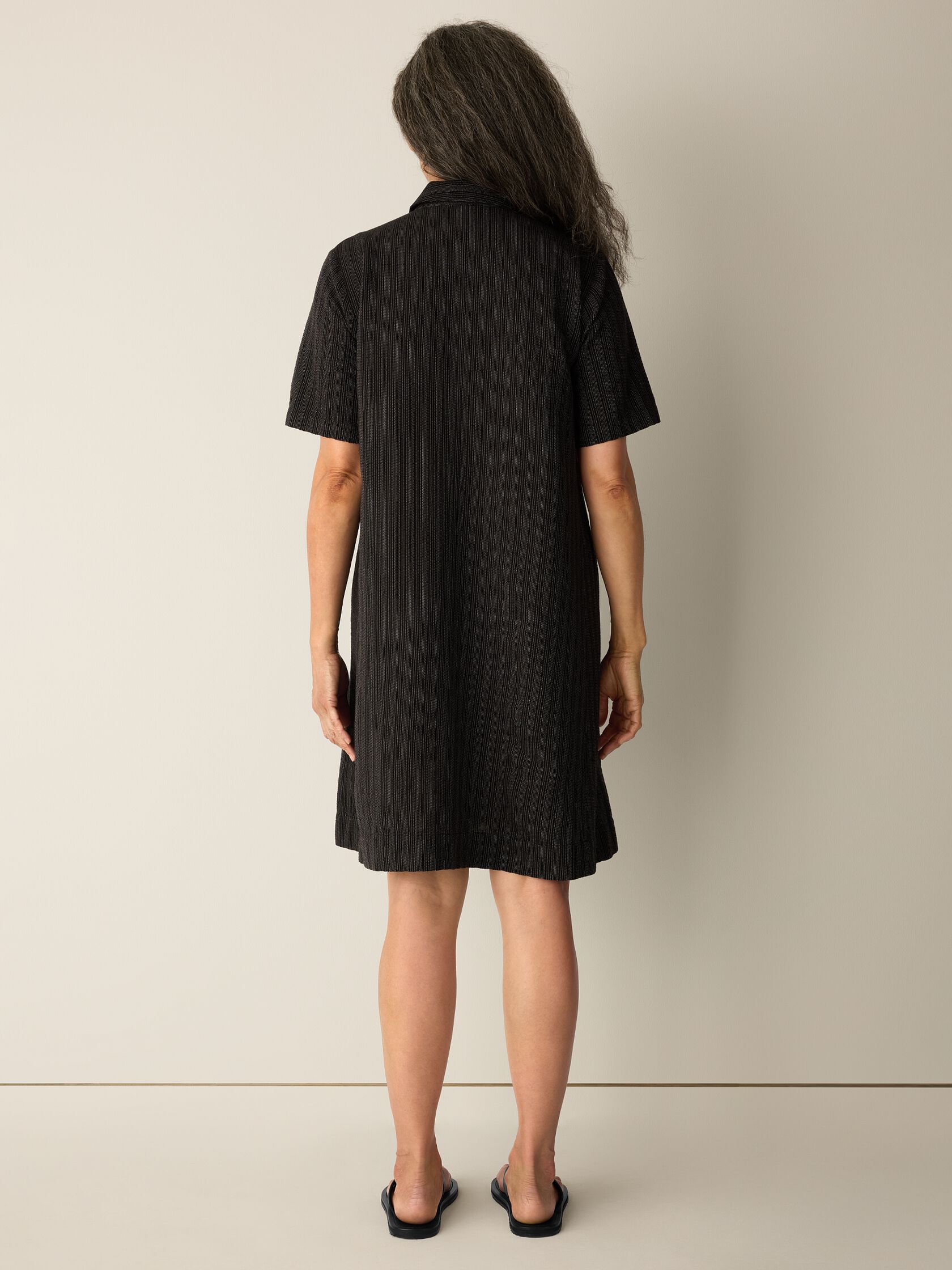Cotton Blend Stripe Stitch Classic Collar Dress