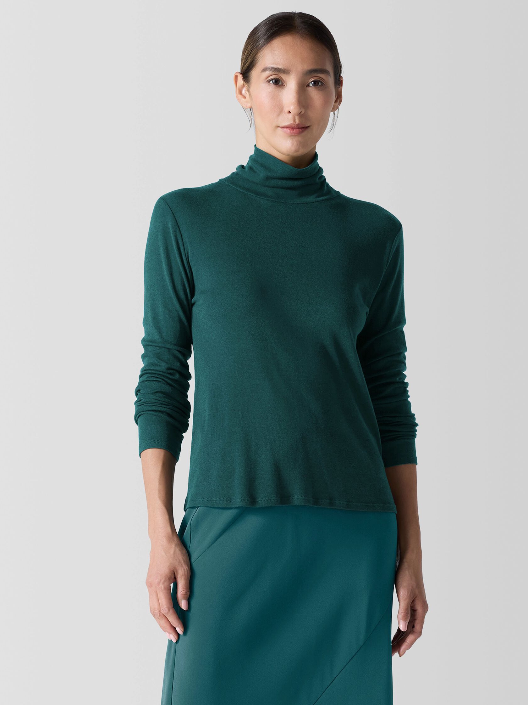 Ribbed Pima Cotton Blend Turtleneck Top