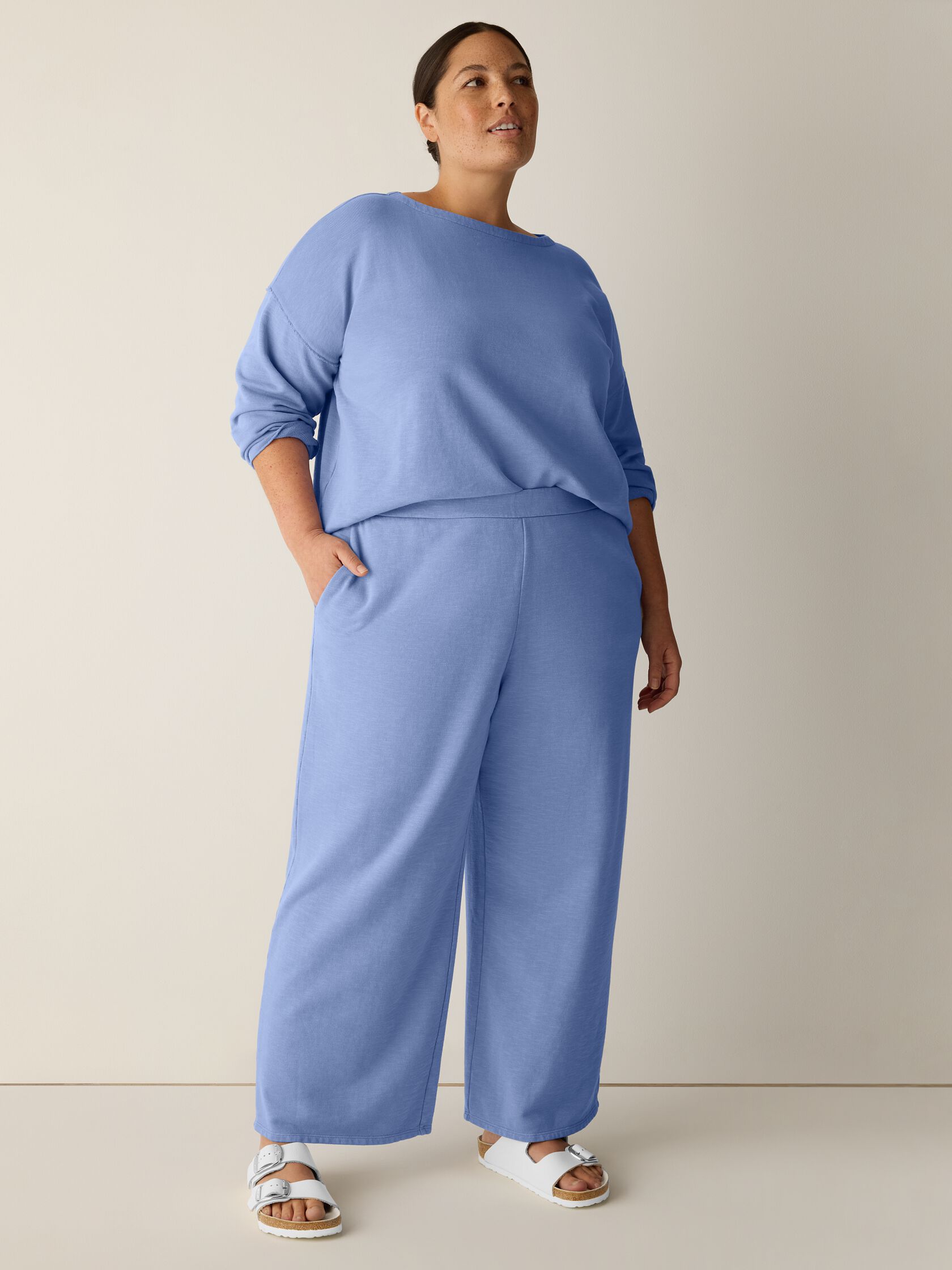 Garment-Dyed Organic Cotton Terry Wide-Leg Pant