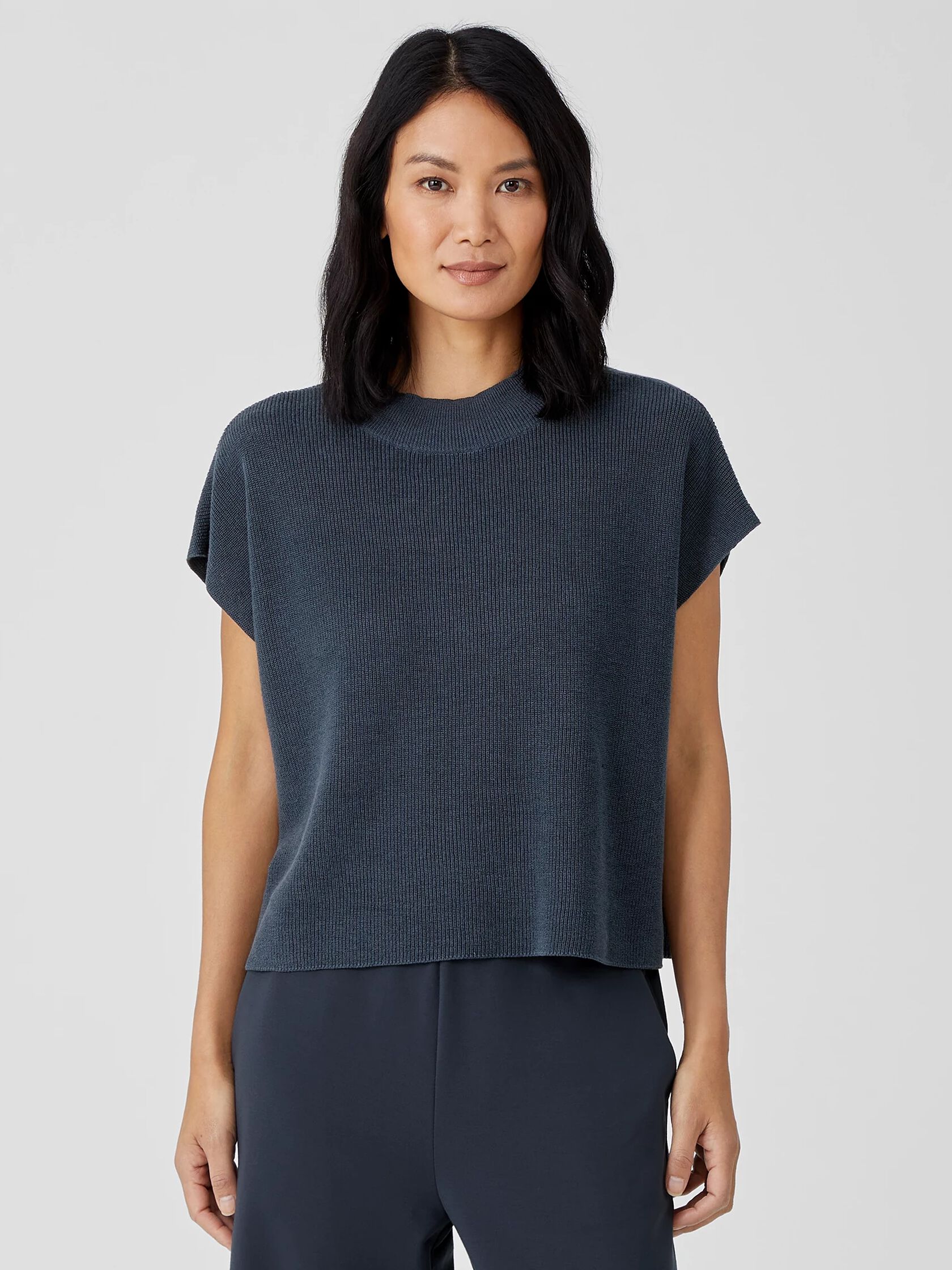 Organic Linen Cotton Mock Neck Top