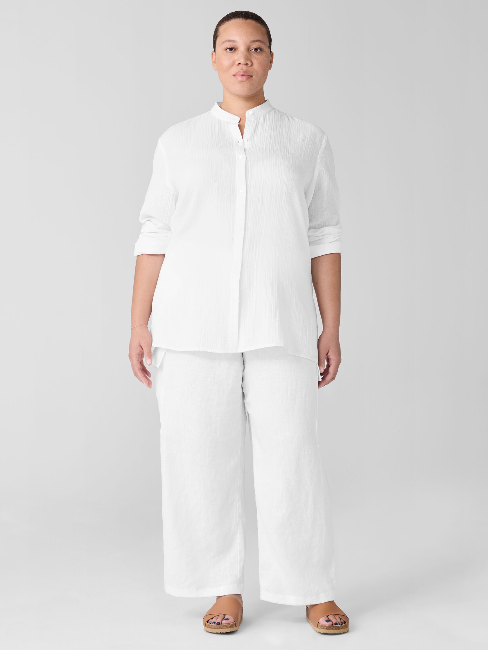 Organic Cotton Ripple Band Collar Shirt