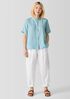 Organic Handkerchief Linen Band Collar Short-Sleeve Shirt