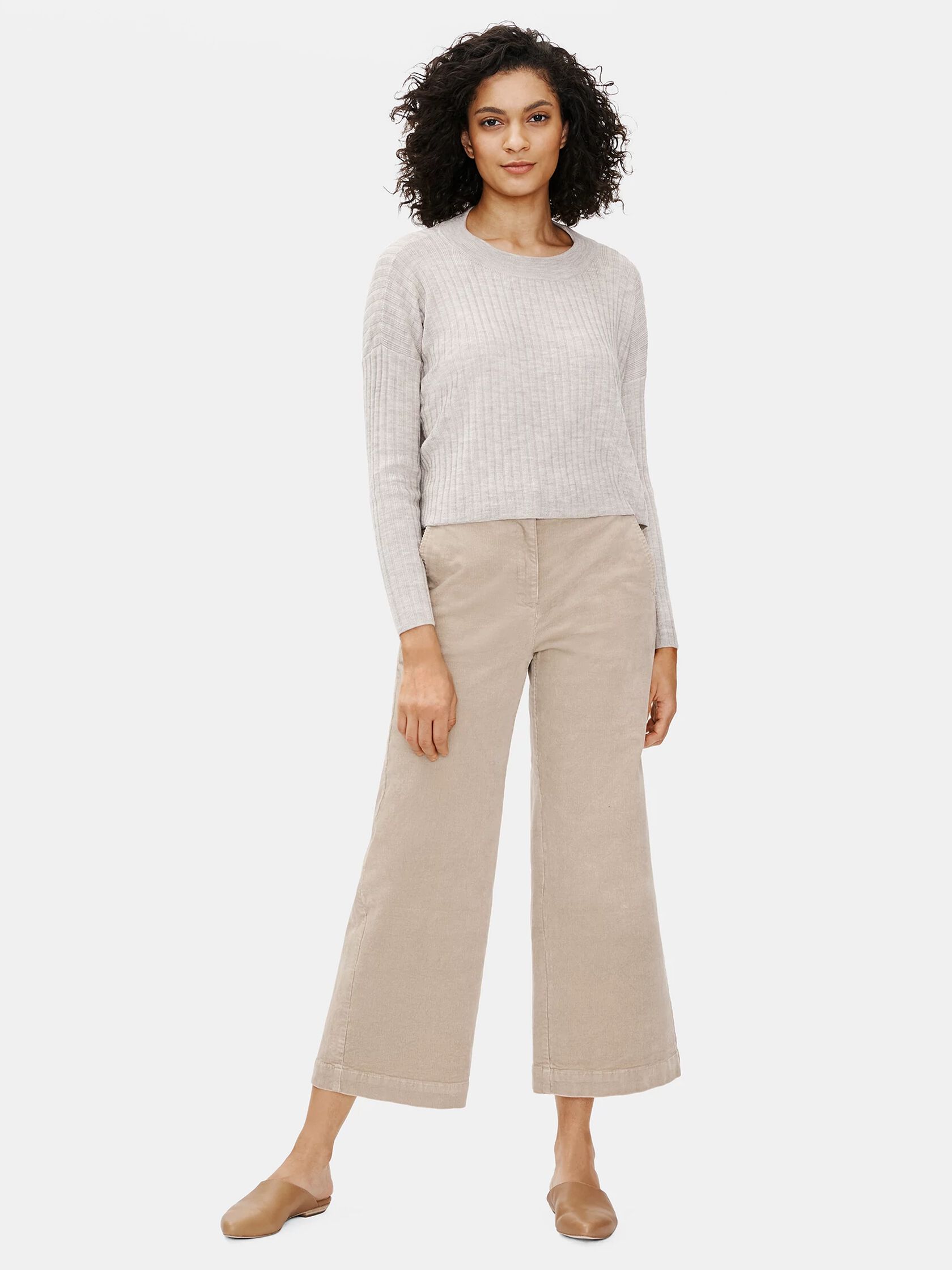 Cotton Corduroy Wide-Leg Ankle Pant